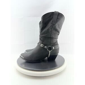 Dingo Olivia Pigskin Leather Black Slouch Boots Womens Sz 8M Concho Strap DI522